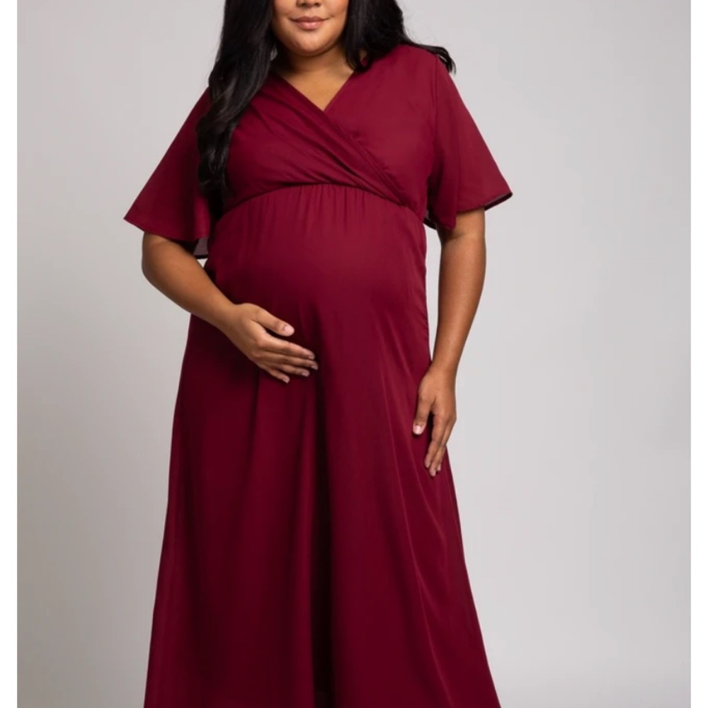 PINKBLUSH BURGUNDY CHIFFON BELLE SLEEVE MATERNITY